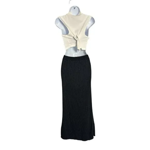 Free People Navy Blue Ribbed‎ Knit Maxi Skirt Size M - Picture 3 of 5
